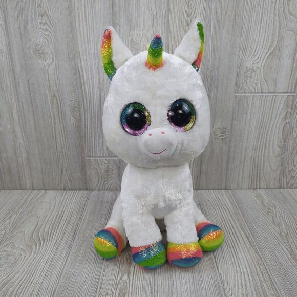 Jumbo Ty Beanie Pixy White Unicorn Rainbow Sparkles 16" - Picture 1 of 8
